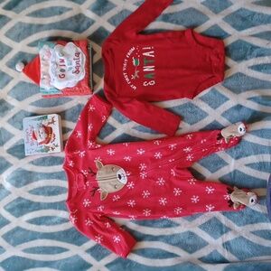 Baby Christmas Bundle Size 3 Months. Fleece Sleeper, Long Sleeve Onsie, 2 Books